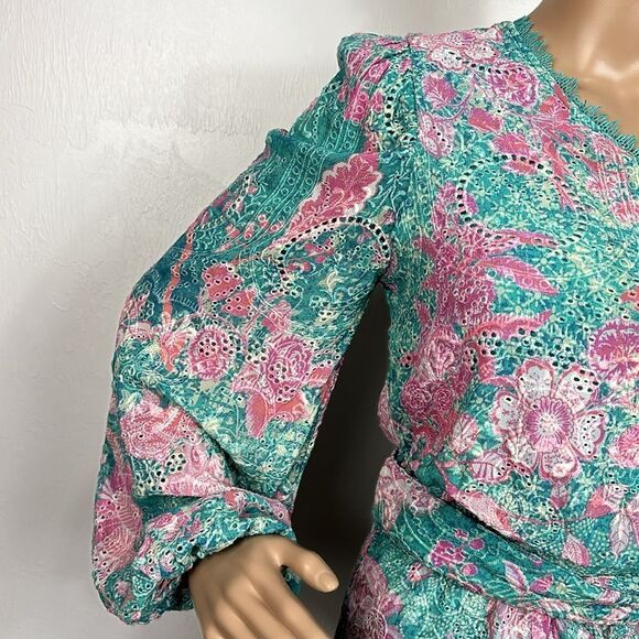 HEMANT & NANDITA Kefi One Shoulder Mini Dress in
Cyan Size S - Picture 6 of 13